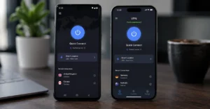 Android and iPhone smartphones showing VPN app Quick Connect screen for mobile privacy