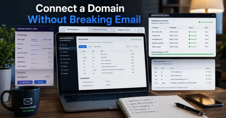 DNS setup process connecting a domain registrar to a hosting provider safely