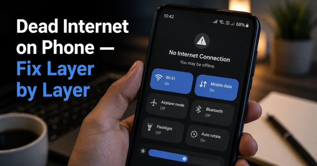 Phone showing no internet connection despite active network toggles