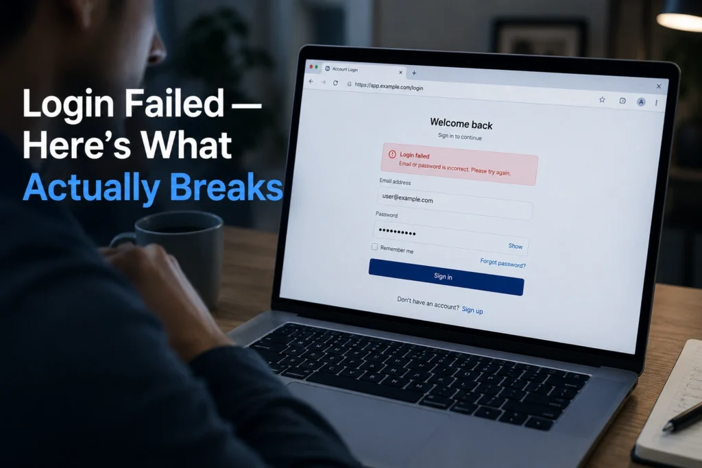 user facing login failed error on website login screen