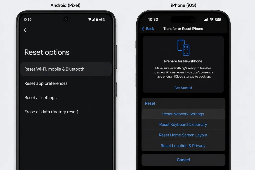 Network reset option in phone settings