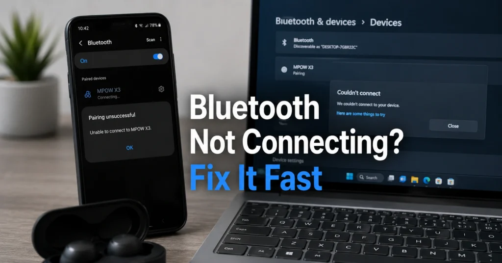 Bluetooth pairing failure between phone and laptop showing connection error