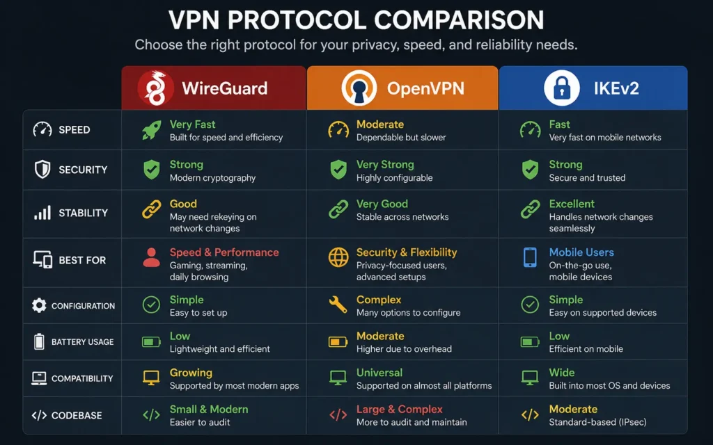 Comparison of VPN protocols used for torrenting privacy and speed