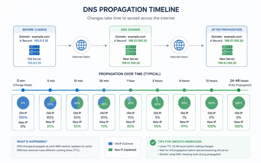 DNS propagation process after changing WordPress hosting